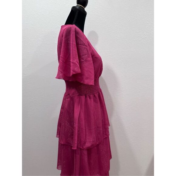 Ruffle Sleeve Wrap V Neck Midi Dresses for Women Causal Summer Smocked Waist Tie - Picture 6 of 10